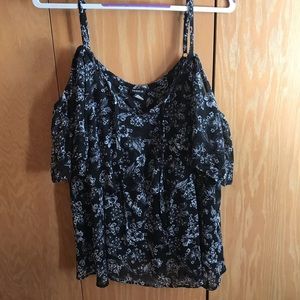 Floral tie cold shoulder top